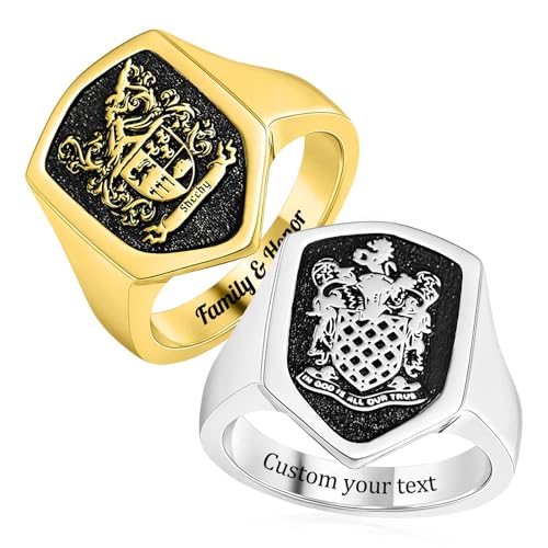 Personalized Signet Rings for Men Custom Initial Rings Personalized Family Crest Ring Engraved Ring Customized Memorial Jewelry Gifts for Father Husband Boyfriend Teacher