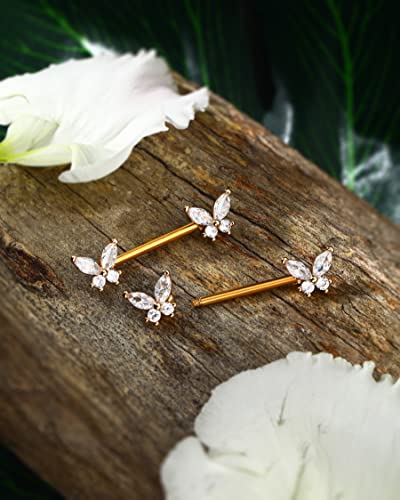 Butterfly Nipple Rings for Women 14G Nipple Piercing Jewelry Gold Nipple Ring Surgical Steel Nipple Shield CZ Nipple Barbell Body Piercing Jewelry for Women - color: Gold