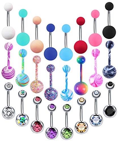 24-50Pcs 14G Stainless Steel Belly Button Rings for Women CZ Screw Navel Bars Body Piercing Jewelry - color: A: 24pcs style 1