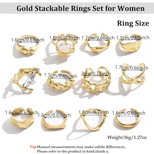 Chunky Stackable Rings Set for Women Non Tarnish Adjustable Open Stacking Knuckle Ring Chunky Joint Finger Midi Rings Pack Dainty Simple Statement Jewelry - style: A-12pcs