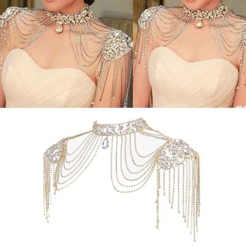 Crystal Tassels Arm Chain Women Body Jewelry Multilayer Shoulder Body Jewelry Shoulder Chain Necklace for Any Occasion - color: Silver