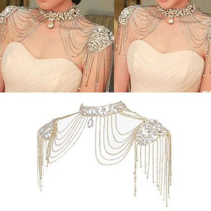 Crystal Tassels Arm Chain Women Body Jewelry Multilayer Shoulder Body Jewelry Shoulder Chain Necklace for Any Occasion - color: Silver
