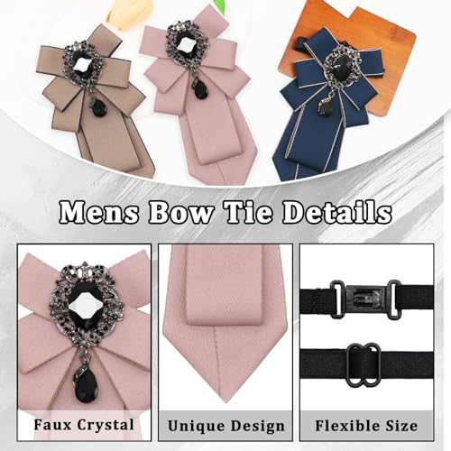 Big Crystal Bow Ties for Men Pre-tied Women Bowtie | Sparkly Laege Rhinestone, Eye-catching Edges, Adjusatble Strap, Polyester Fabric, 6.9"×3.7", Suitable for Suit Wedding Prom - color: Pink