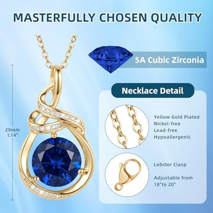 Teardrop Birthstone Necklace for Women 14K Gold/White Gold Elegant Ribbon Pendent Anniversary Love Birthday Gifts for Mom Women, 18"+2" Inches - color: Gold-09-Sept Birthstone