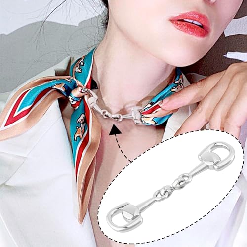 Joez Wonderful Scarf Ring Clip, Wide Band Chunky Chain Silk Scarf Buckle, Shawl Clips Scarf Clasp Holder Scarves Pin - color: (Horsebit) 60mm Silver