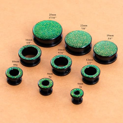 4PCS Shiny Glitter Resin Gauges Stainless Steel Ear Tunnels and Plugs Light blue Green Pink and Dark brown Glitter Colorful Ear Gagues Screw Fit Expander Stretcher Piercings - color: ZS8019H, size: 6mm(2g)