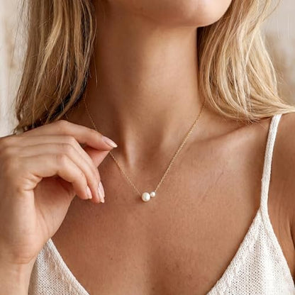 Gold Pearl Necklaces for Women Trendy, 14K Gold Plated Dainty Necklace Simple Single Double Layered Pearl Pendant Necklaces for Women Wedding Birthday Jewelry Gifts - color: 1-Double Pearl - Gold