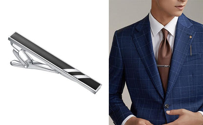 Skinny Tie Clip Navy Blue Black And Gold Tie Clips For Men Unique | Gold Tie Clip Silver Tie Bars For Mens Tie Clip Stainless Steel Elegant Tie Clips Black And Gold Tie Pin - color: Black
