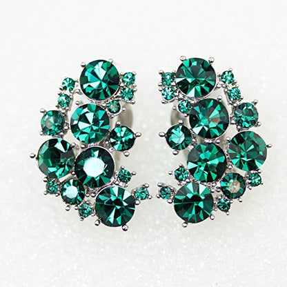 Faship Gorgeous Clip Ons Floral Earrings - color: Green/Silvertone