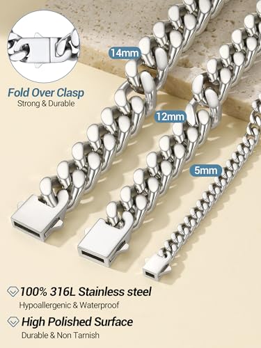 PROSTEEL Chunky Cuban Link Curb Chain Necklace for Women Men, Stainless Steel Choker Thick Trendy Statement Hip Hop Miami Cuban Chain Jewelry Gifts Unisex Size,5/12/14mm Widths,18"/20" - color: 5mm-Silver, size: 20inches