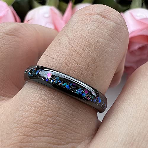 TUTISS 4mm Silver/Black Tungsten Rings for Women Men Engagement Wedding Bands Genuine Blue Green Galaxy Opal Inlay Domed Polished Comfort Fit - color: 4mm Black Tungsten Galaxy Opal