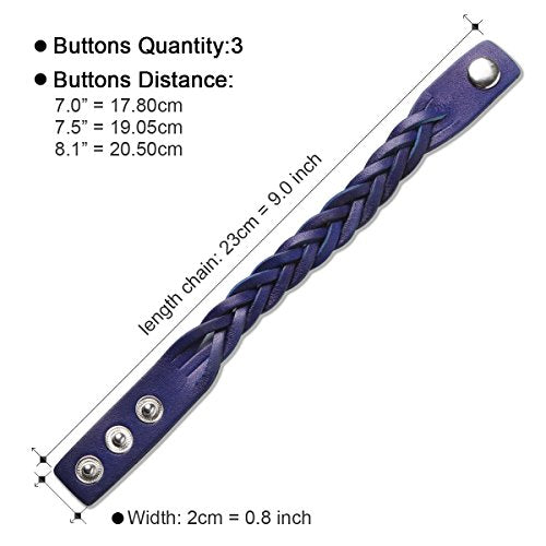 CCBFY Genuine Leather Bracelet Braided Sporty Wide Wristband Punk Jewelry for Men Women - color: 1 Piece - Blue