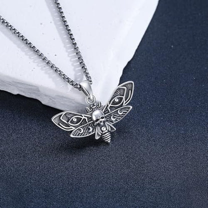 Sterling Silver Halloween Necklace Gothic Jewelry Gifts for Women Men - style: Moth