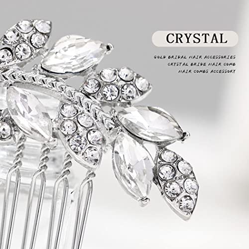 Foyte Crystal Bride Wedding Hair Comb Leaf Bridal Headpieces Rhinestone Hair Pieces Bridesmaid Side Combs Hair Accessories for Women (silver leaf) - color: silver leaf
