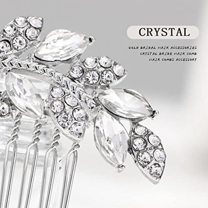 Foyte Crystal Bride Wedding Hair Comb Leaf Bridal Headpieces Rhinestone Hair Pieces Bridesmaid Side Combs Hair Accessories for Women (silver leaf) - color: silver leaf