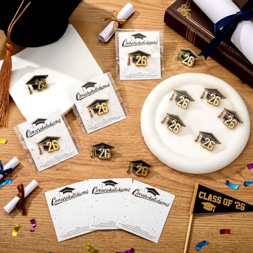 24/48 Set 2026 Graduation Enamel Lapel Pins Bulk Congratulate Graduation Gifts Class of 2026 Button Pin Cards Bags for Graduates Party Favors