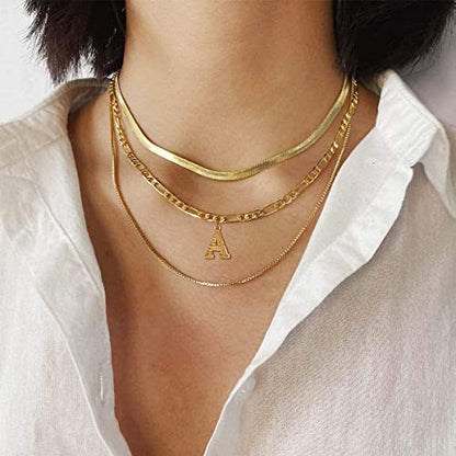 14K Gold Plated Initial Necklaces for Women Men A-Z Letter Necklaces | Figaro Chain, 16"+2" Adjustable Length, with Gift Box - style: Initial A