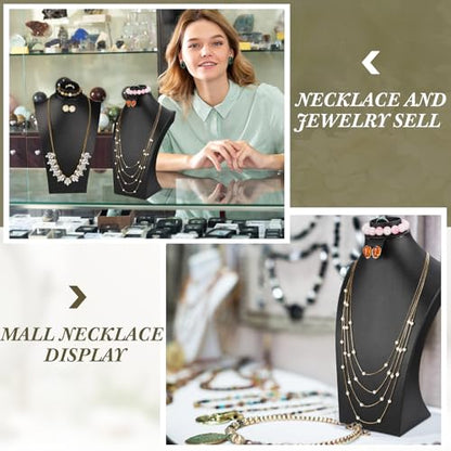 Wenqik 2 Pcs PU Leather Jewelry Display Bust, 12.4 Inch Multi-Functional Necklace Mannequin Holder Stand Display Necklaces Bracelets Earrings Rings for Vendors Jewelry Selling Trade Show - color: Black