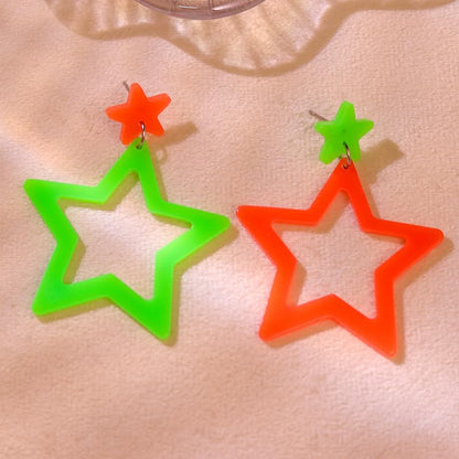 Colorful 80s 90s Neon Star Earrings for Women Retro Glow Party Costume 80s 90s Acrylic Dangle Earrings Outfit - style: Exchange Orange and Green