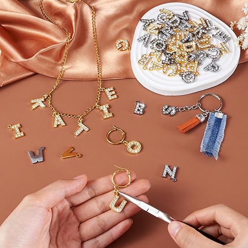 Craftdady Letter Charms Capital Pendants Mixed A-Z Initial Letter Number Charms DIY Bracelet Necklace Pendants for Jewelry Making, Gold, Antique Silver, Platinum - color: Golden/Platinum + Crystal