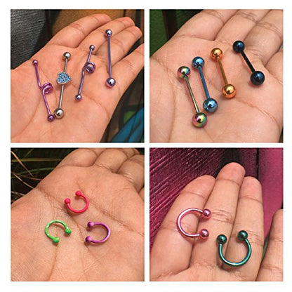 BodyJ4You 120PC Body Piercing Jewelry Kit - CBR BCR Rings Barbells Studs Screws Curved Bars - Belly Button Cartilage Tragus Nose Septum Tongue - 14G 16G 18G 20G Stainless Steel Random Bulk Set - color: 120PC Random Jewelry
