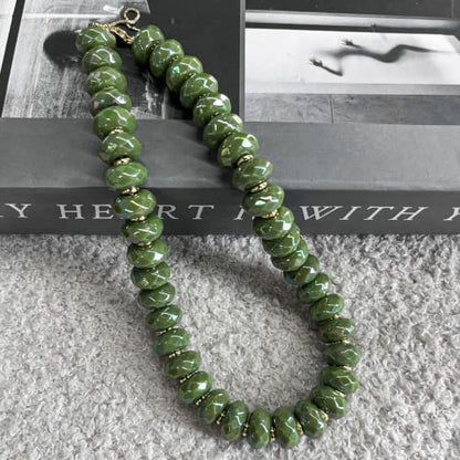 Colorful Chunky Acrylic Beaded Choker Necklaces for Women | Multicolor Faceted Beads, Sturdy Metal Chain, Adjustable Detachable, Lightweight, Summer Boho, Sparkly Statement Jewelry Gift - color: Dark Green