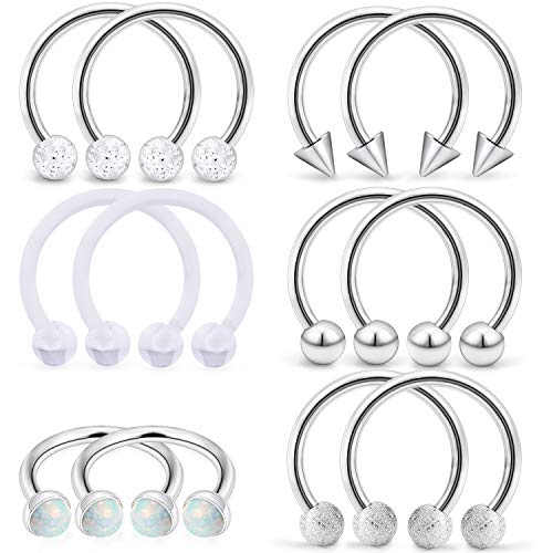 SCERRING 6 Pairs 16G Stainless Steel Horseshoe Septum Ring Nose Rings Hoop Helix Daith Cartilage Tragus Earrings Lip Body Piercing Jewelry Opal 8mm 10mm - color: 10mm - Silver