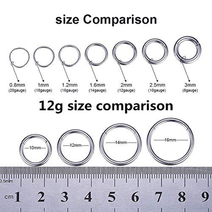 ORANGELOVE Hypoallergenic Nose Rings 20G 18G 16G 14G 12G 10G 8G 316l Surgical Steel Septum Jewelry Hinged Segment Ring Body Piercing Nose Hoop Lip Rings Nose Helix Cartilage Rook Earrings - color: Silver, size: 1pc 12 Gauge 14mm