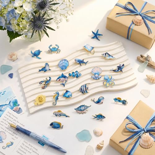 30/60 Pcs Cute Enamel Pins Bulk Plant Flower Animal Halloween Gothic Fall Pumpkin Cartoon Lapel Pin Brooches Jewelry Gift for Backpack Clothes Hats Accessories - style: Marine Animals
