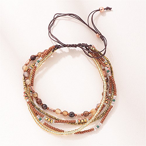 Handmade Adjustable Wrap Bracelet Bohemian String Braided Beads Anklets Gifts for Women - color: A