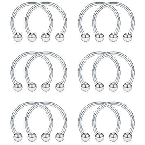 SCERRING 12PCS 316L Stainless Steel 16G Circular Barbells Eyebrow Lip Ear Tragus Horseshoe Hoop Rings 6-12mm - style: 10mm w Balls
