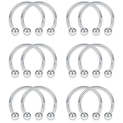 SCERRING 12PCS 316L Stainless Steel 16G Circular Barbells Eyebrow Lip Ear Tragus Horseshoe Hoop Rings 6-12mm - style: 10mm w Balls