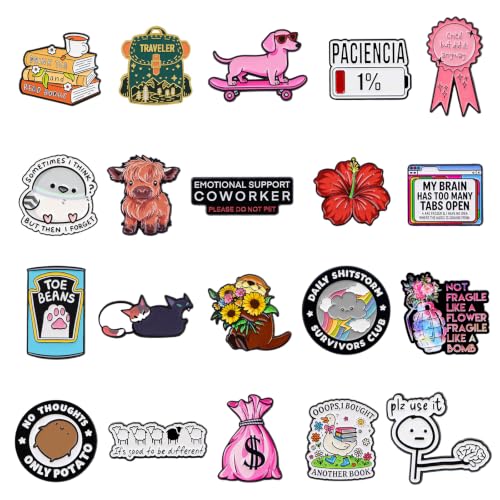 4/6/9/10/12/16/20PCS Cute Enamel Pins Bulk Set, Art Aesthetic Lapel Brooches, Humorous Quote Pins for Backpacks Jackets Hats Bags, Novelty Cool Badges for Women, Men, Teens, Kids - style: 20pcs A