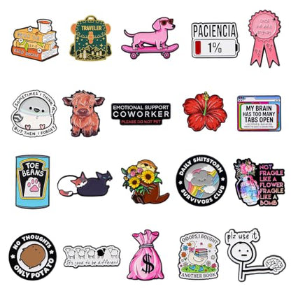 4/6/9/10/12/16/20PCS Cute Enamel Pins Bulk Set, Art Aesthetic Lapel Brooches, Humorous Quote Pins for Backpacks Jackets Hats Bags, Novelty Cool Badges for Women, Men, Teens, Kids - style: 20pcs A