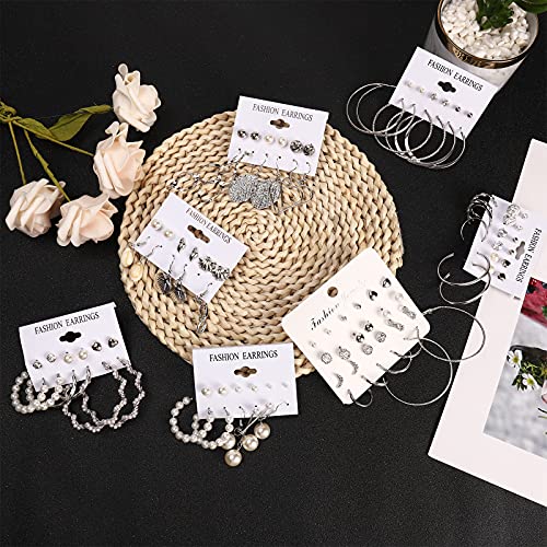 NEWITIN 69 Pieces Gold Jewelry Set for Women Fashion Costume Jewelry Gold Plated Necklace Bracelet Earrings Set for Women - color: Silver Earrings Set
