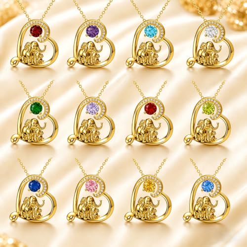 18K Gold Plated Mama Bear/Elephant Necklace for Women Birthstone Necklace Mothers Day Jewelry Gifts for Mom Wife Her - color: Elephant