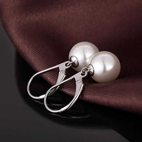 Pearl Earrings for Women Pearl Leverback Earrings 925 Sterling Silver - color: D1-silver-10mm pearl