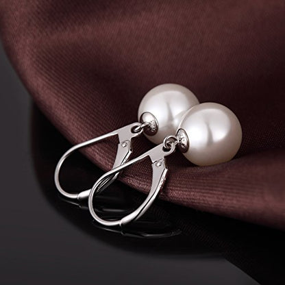 Pearl Earrings for Women Pearl Leverback Earrings 925 Sterling Silver - color: D1-silver-10mm pearl