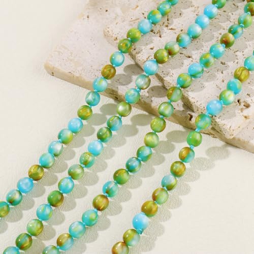 Firstmeet Fashion Beads Rope Knot Long Beaded Necklace Versatile 60" Strand Costume Jewelry for Women - color: Greenish-Blue