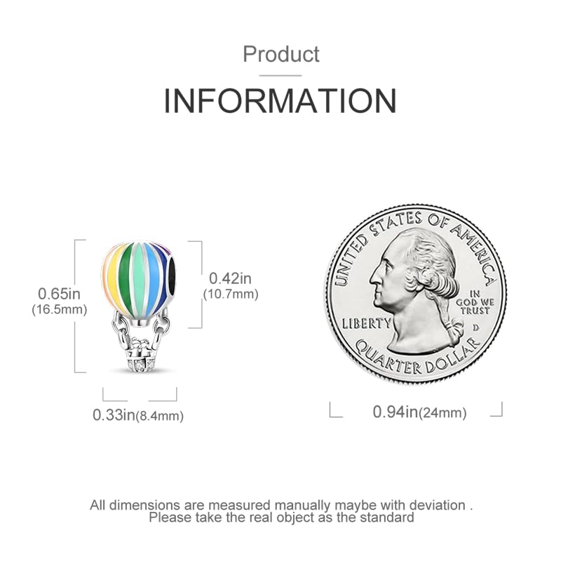 CYCUFF 925 Sterling Silver Charms Suitable for Charm Necklaces, Bracelet Pendants Beads Jewellery Gift for Women - color: Hot Air Balloon Beads