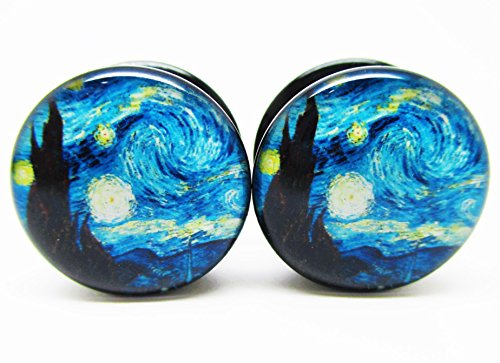 A Starry Night Ear Plugs - Acrylic Screw-On - New - 14 Sizes - Pair - style: 2 Gauge (6mm)
