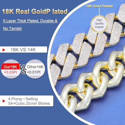 Ucciyo 30MM/25MM Cuban Link Chain for Men, Luxury Iced Out Diamond Chain | Luxurious Diamond-Simulated, Large Miami Cuban Style, 18K Gold Plated - color: 30MM-Gold, size: 28 Inch