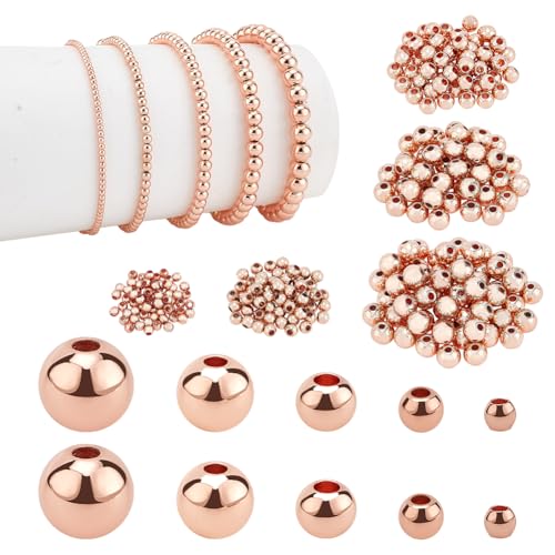 PH PandaHall 300pcs Rose Gold Plated Beads, 5 Sizes Round Spacer Beads Seamless Smooth Ball Bead Long-Lasting Spacers for Bracelet Necklace Earring Jewelry Making DIY Crafts (2mm, 3mm, 4mm, 5mm, 6mm) - color: Rose Gold