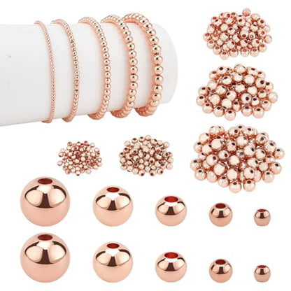 PH PandaHall 300pcs Rose Gold Plated Beads, 5 Sizes Round Spacer Beads Seamless Smooth Ball Bead Long-Lasting Spacers for Bracelet Necklace Earring Jewelry Making DIY Crafts (2mm, 3mm, 4mm, 5mm, 6mm) - color: Rose Gold