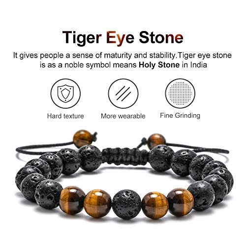 M MOOHAM Mens Bracelet - Beaded Natural Stone 8mm Tiger Eye Matte Agate Lava Rock Bracelets for Men Teen Boys Grandpa Dad Birthday Gifts Jewelry - style: Lava Rock Tiger Eye Bracelet