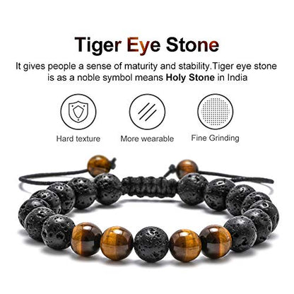 M MOOHAM Mens Bracelet - Beaded Natural Stone 8mm Tiger Eye Matte Agate Lava Rock Bracelets for Men Teen Boys Grandpa Dad Birthday Gifts Jewelry - style: Lava Rock Tiger Eye Bracelet