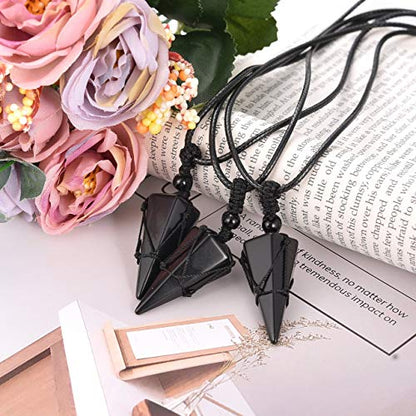 Top Plaza Mens Necklace, Crystal Gemstone Protection Pendant Necklace | Healing Crystals Necklace for Men Adjustable 6 Facet Pointed Necklace Energy Natural Quartz Protect Jewelry Gifts - color: Black Obsidian + Labradorite + Tiger Eye + Clear Quartz + Ch