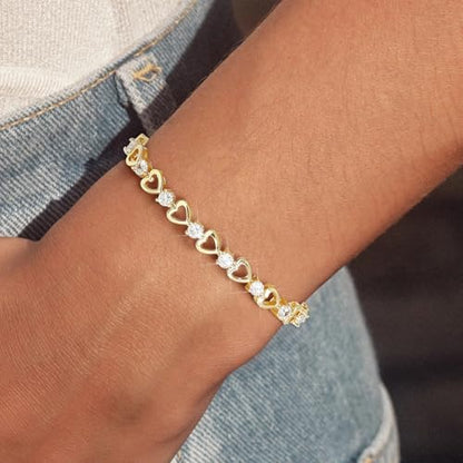 Tennis Bracelet for Women - 14K Gold Plated Heart Cubic Zirconia Bracelet, Dainty Trendy Anniversary Birthday Christmas Jewelry Gift for Her - color: Gold (5.9-6.5 Inches)