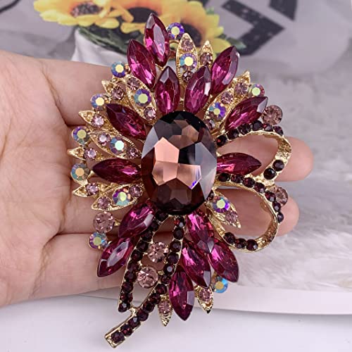 SELOVO Big Large Flower Bow Brooch Scarf Decoration Brooch Pin Gold Tone - color: purple