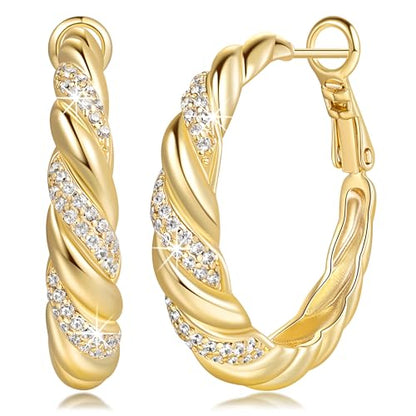 SANDRA REDD Gold Hoop Earrings for Women 14K Gold Earrings for Women | Chunky Gold Hoop Earrings Cubic Zirconia 14K Gold Hoop Earrings Mesmerizing Twisted Hoops Earrings for Women 25/30mm - size: 30mm